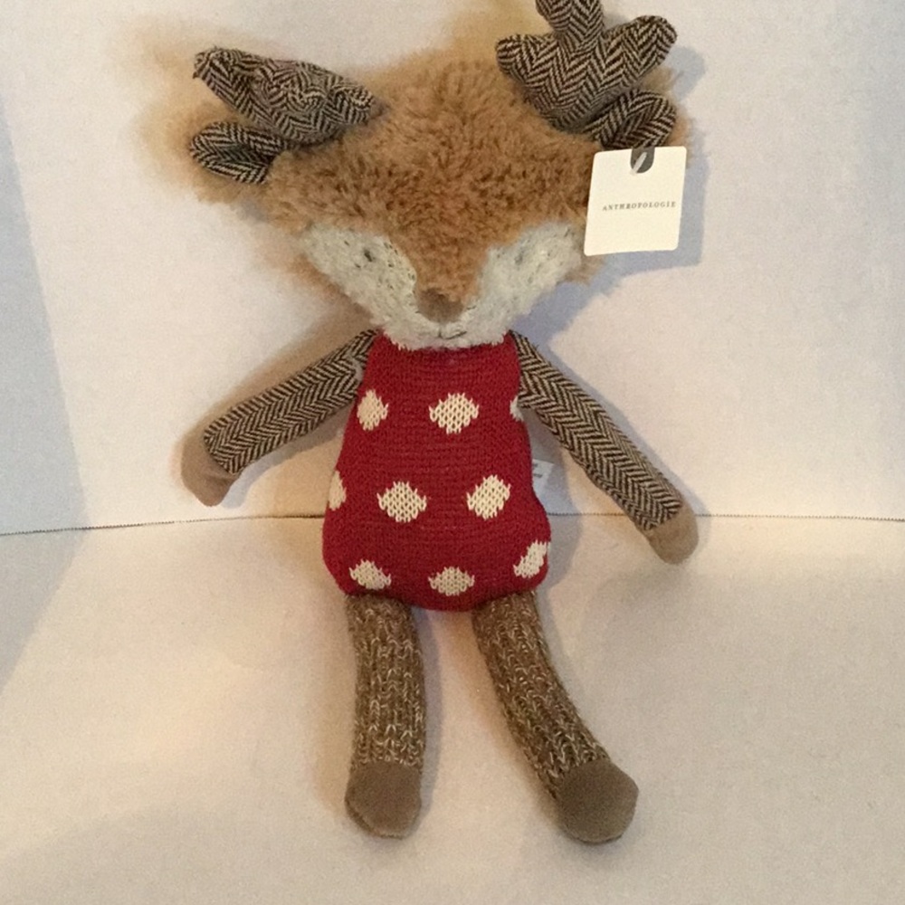 Anthropologie Sock Monkey Reindeer Moose Plush 15.5” Rare Christmas Toy